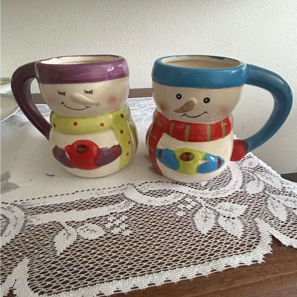 BAY ISLAND Snowman Ceramic Coffee Hot Chocolate Holiday Christmas 12oz Mug Set 2